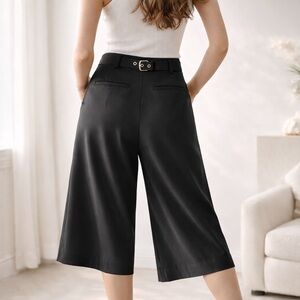 Club Monaco Wide Leg Culotte Cropped Trouser High Waist Tailored Black Sz 00